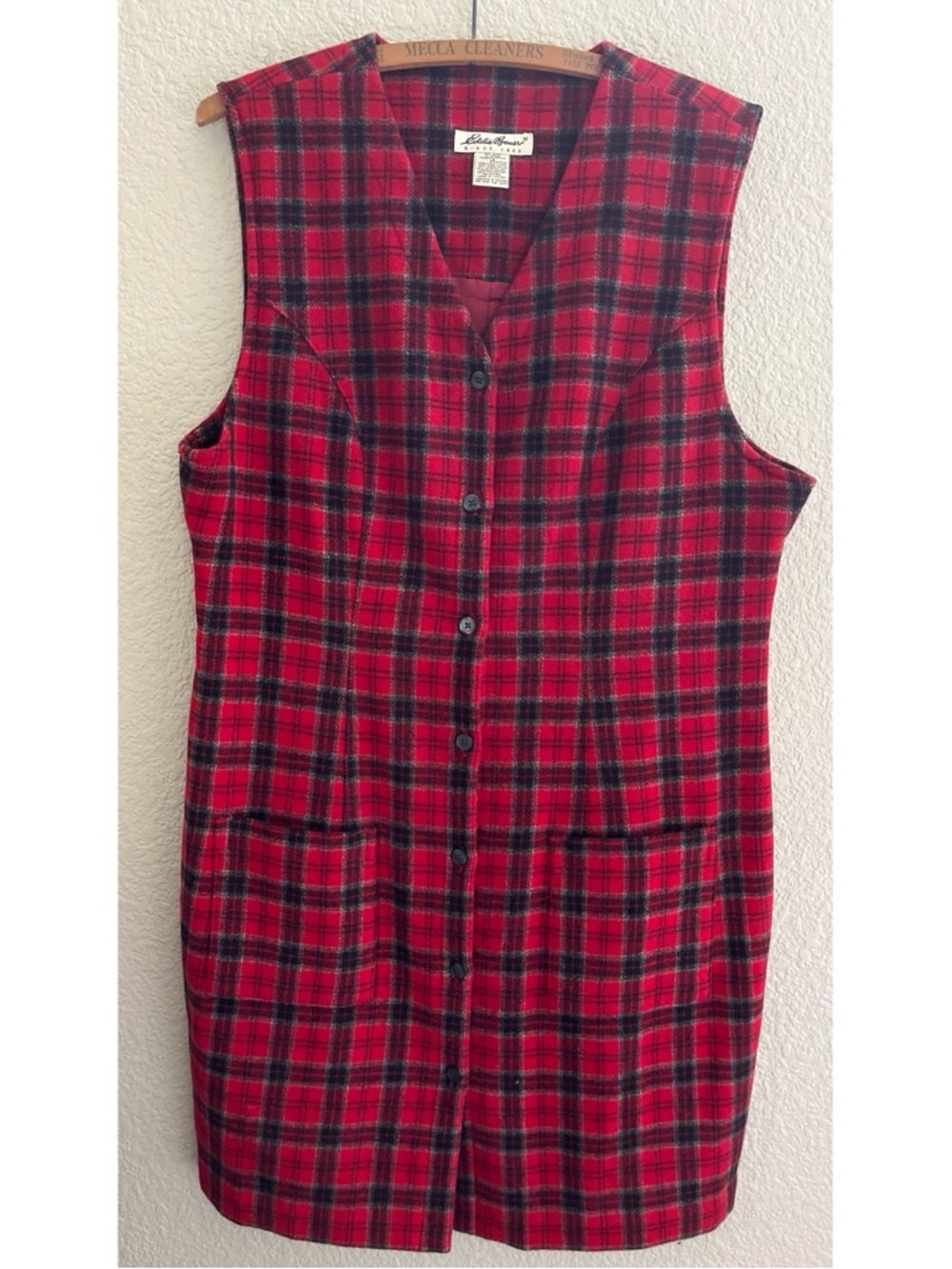 Vintage Eddie Bauer Plaid Wool Blend Jumper Dress Women’s Size 14